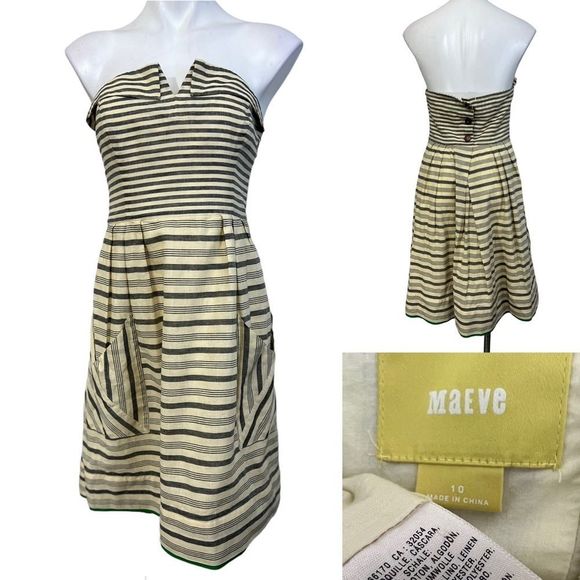 Anthropologie Maeve Changing Stripes Dress Cream| Womens size 10 - Picture 1 of 7